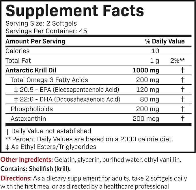 Futurebiotics Antarctic Krill Oil 1000mg with Omega-3s EPA, DHA, Astaxanthin and Phospholipids - Premium Krill Oil Heavy Metal Tested, Non GMO – 90 Softgels (45 Servings)
