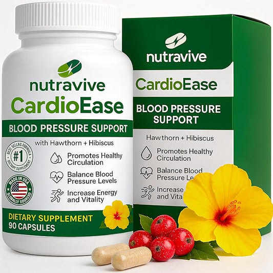 Blood Pressure Support Supplements – Featuring Hawthorn Berry, Hibiscus, Olive Leaf, Garlic Supplements, and Vitamin B12 for Nitric Oxide Supplement and Normal Blood Pressure - 90 caps