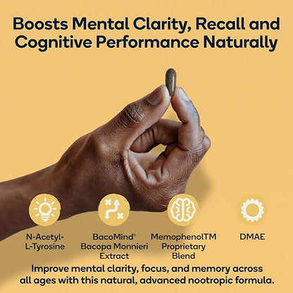 Focus - Premium Cognitive Enhancement Supplement with Natural Nootropics - Memophenol, Bacopa, & DMAE - 60 Veggie Capsules (Focus)