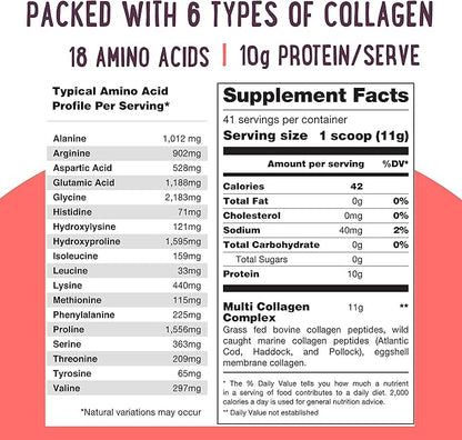 Multi Collagen Protein Powder Type I II III IV V X - Unflavored & Hydrolyzed 16Oz Pure Collagen Peptides Powder - Grass Fed Beef, Wild Fish Marine & USA Eggshell - Whole Body Collagen