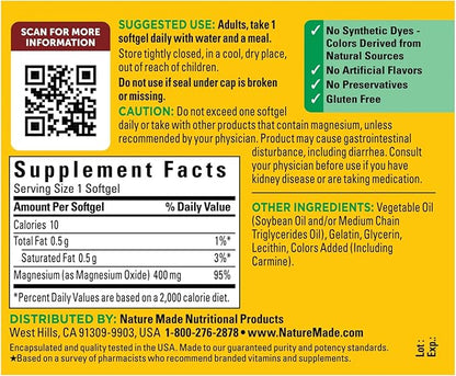 NatureMade Extra Strength Magnesium 400 mg for Bone Health, 1-Pack of 180 Softgels