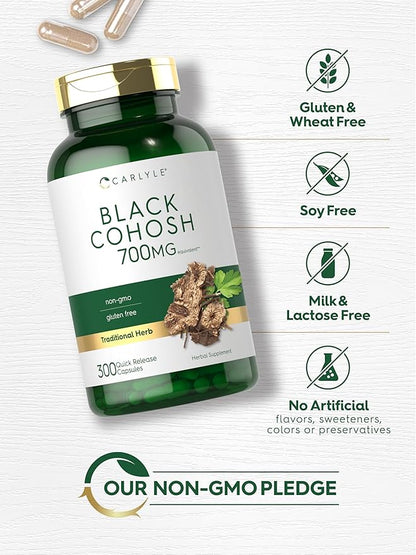 Carlyle Black Cohosh Capsules | 700mg | 300 Count | Non-GMO, and Gluten Free Formula | Black Cohosh Root Extract Supplement