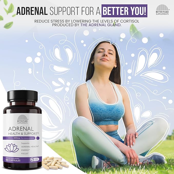 Better Place Supplements Adrenal Health & Support - 60 Capsules | Non-GMO Formula with L-Tyrosine & 200mg Ashwagandha | Supports Energy, Focus, Fatigue Relief (1)