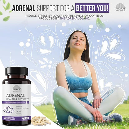 Better Place Supplements Adrenal Health & Support - 60 Capsules | Non-GMO Formula with L-Tyrosine & 200mg Ashwagandha | Supports Energy, Focus, Fatigue Relief (1)