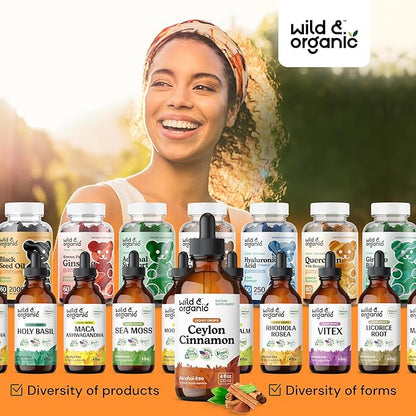 Wild & Organic Ceylon Cinnamon Tincture 500 mg - Liquid Cinnamon Supplements for Overall Support - Cinnamomum Verum Bark Extract - Vegan, Sugar & Alcohol-Free, Non-GMO - 4 fl oz