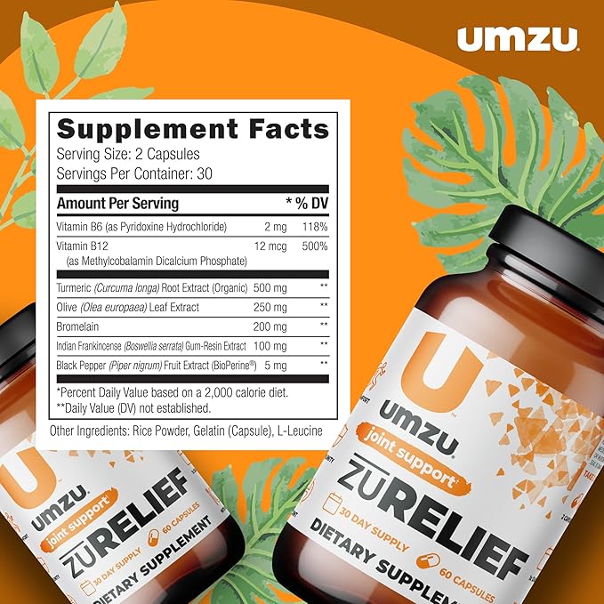 UMZU Turmeric Curcumin Supplement | Joint Comfort 7 Natural Ingredients - Bromelin, Boswellia & BioPerine Black Pepper | Supports Joint Health & Immunity (30 Day Supply | 60 Capsules)