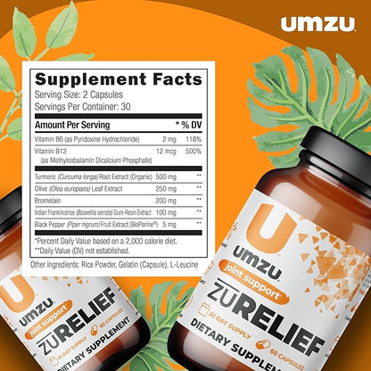 UMZU Turmeric Curcumin Supplement | Joint Comfort 7 Natural Ingredients - Bromelin, Boswellia & BioPerine Black Pepper | Supports Joint Health & Immunity (30 Day Supply | 60 Capsules)