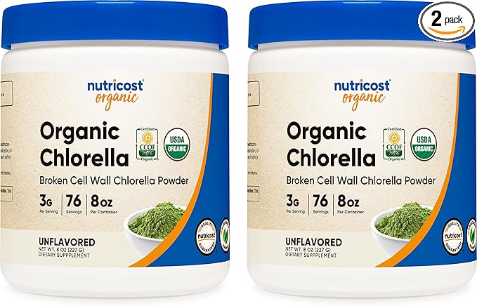 Nutricost Organic Chlorella 8oz (.5 LBs) (2 Bottles) - 3000mg Per Serving