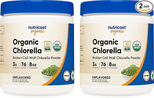 Nutricost Organic Chlorella 8oz (.5 LBs) (2 Bottles) - 3000mg Per Serving