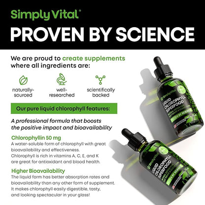 SimplyVital Chlorophyll Liquid Drops for Clear Skin & Energy Boost - Immune Support Supplement - Made in USA - Liquid Chlorophyll for Gut Health - Internal Deodorant - Antioxidant- 2 FL OZ
