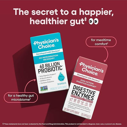 Physician's CHOICE Digestive Enzymes - Multi Enzymes, Organic Prebiotics & Probiotics for Digestive Health & Gut Health - Meal Time Discomfort Relief & Bloating - Dual Action Approach - 90 CT