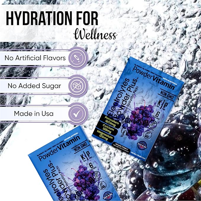 Electrolytes Powder Plus, Keto, Blueberry Grape, Sugar Free, Pink Himalayan Salt, 1000mg Potassium, 120mg Calcium, 120mg Magnesium, Non-GMO, Zero Calories, (16 Hydration Packets)