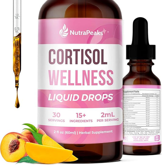 Cortisol Supplement Liquid Drops - Hormone Balance & Mood Support for Women – 2 fl oz Adaptogen Complex with Ashwagandha, GABA, Magnesium Glycinate, Rhodiola, 5-HTP – Sugar Free, Vegan, Non-GMO