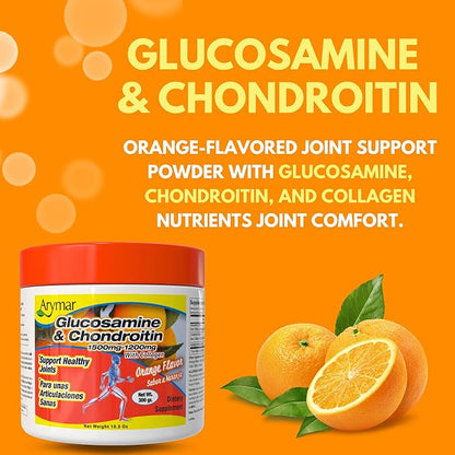Arymar Glucosamine & Chondroitin 1500mg-1200mg with Collagen, Supports Joint Health, Orange Flavor