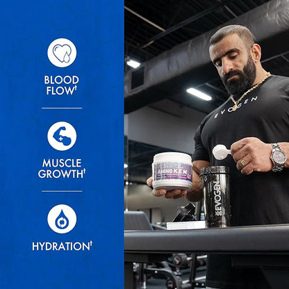 Evogen Amino K.E.M. - EAA & BCAA Powder Pump Volumizer | BCAAs Amino Acids Supplement for Blood Flow, Muscle Growth, & Hydration | Grape Cotton Candy | 30 Servings
