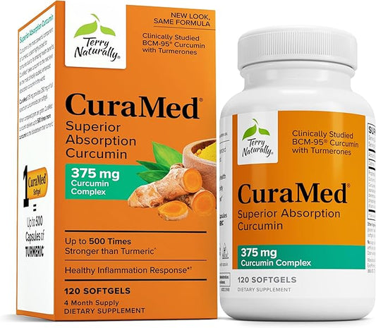 Terry Naturally CuraMed 375mg - Antioxidant Supplement for Brain & Immune Health Support - Dietary Supplement with Curcumin & Turmeric Essential Oil - Herbal Liver Support - 120 Softgels