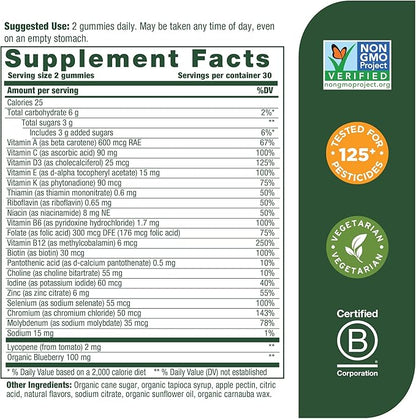 MegaFood Men's Multi - Multivitamin for Men - Gummy Vitamins - Vitamin C, D, Zinc, B12 & Real Fruit - Immune Support - Vegetarian - Wild Blueberry - 60 Gummies (30 Servings)