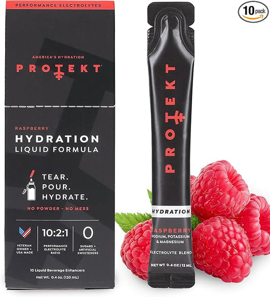 Electrolyte Packets for Recovery & Hydration | Organic & Sugar-Free Electrolytes Drinks | Works Faster Than Powder Drink | On-The-Go Liquid Hydration Drink | Raspberry, 10 Pack