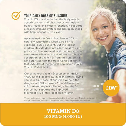 NatureWise Vitamin D3 4000iu (100 mcg) 90-Day Supply for Immune Support, Healthy Muscle Function, and Bone Health - Non-GMO, Gluten Free in Organic Extra Virgin Olive Oil, (Mini Softgel), 90 Count