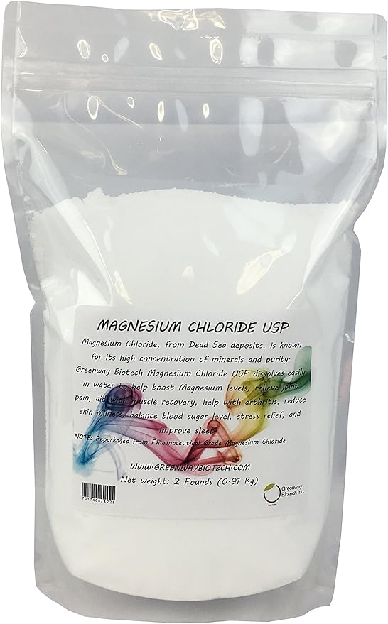 Greenway Biotech Organic Magnesium Chloride USP Supplement 100% Edible Cloruro de Magnesio Comestible Powder (Pharmaceutical Grade) | Pure Ph. EUR., BP, USP | 2 Pounds