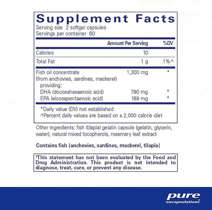 Pure Encapsulations DHA Ultimate | Eco-Friendly Supercritical CO2 Extracted DHA Fish Oil Concentrate | 120 Softgel Capsules