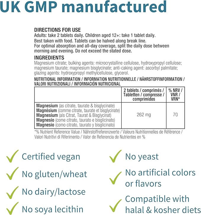 Igennus Advanced Triple Magnesium Complex, Fully Reacted & Chelated Glycinate, Taurate & Citrate, Clean Label, High Bioavailability & Absorption, 180 Tablets, Vegan, Non-Buffered