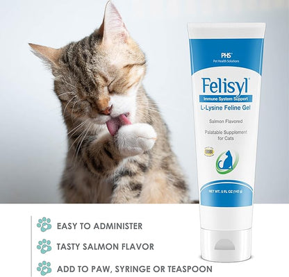 L-Lysine Gel for Cats (5oz) – Supports Immune, Respiratory, and Eye Health. Eases Sneezing, Runny Nose, and Watery Eyes. Tasty Salmon Flavor - Made in The USA (2 Pack)