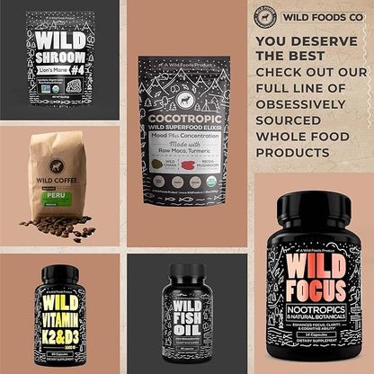 Wild Foods Lions Mane Powder Mushrooms Extract 10:1 | Organic Mushroom Powder | Adaptogenic Nootropic Herb for Brain Health, Memory and Focus(4 Ounce)