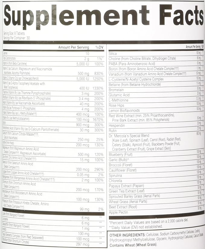 Dr. Mercola Whole Food Multivitamin Plus Vital Minerals Dietary Supplement, 30 Servings (240 Tablets)