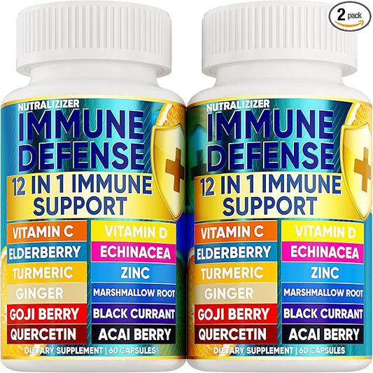 12 in 1 Premium Immune Defense Vitamins - Immune Supplement w/Vitamin D3 5000 IU Vitamin С 1000mg Zinс 50mg - Luxe Choice for Premium Immune Support - with Echinacea Elderberry and Ginger - 120 Caps
