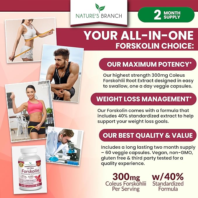 Ultra Pure Forskolin for Weight Management Maximum Strength | Coleus Forskohlii Root Extract Powder, 40% Standardized Lean Supplement for Men & Women | Premium Extreme Boost Complex - 60 Capsules