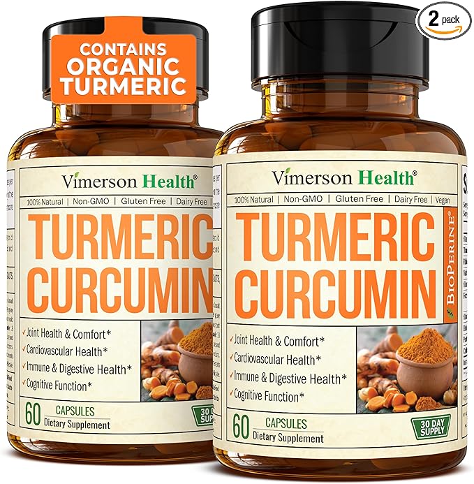 Turmeric Supplement - High Potency Turmeric Curcumin Supplement with 1200 mg Organic Tumeric and 95% Curcuminoids. Curcumin Supplements with Black Pepper for Immune & Joint Health. 60 Capsules 2 Pack