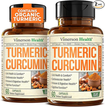 Turmeric Supplement - High Potency Turmeric Curcumin Supplement with 1200 mg Organic Tumeric and 95% Curcuminoids. Curcumin Supplements with Black Pepper for Immune & Joint Health. 60 Capsules 2 Pack