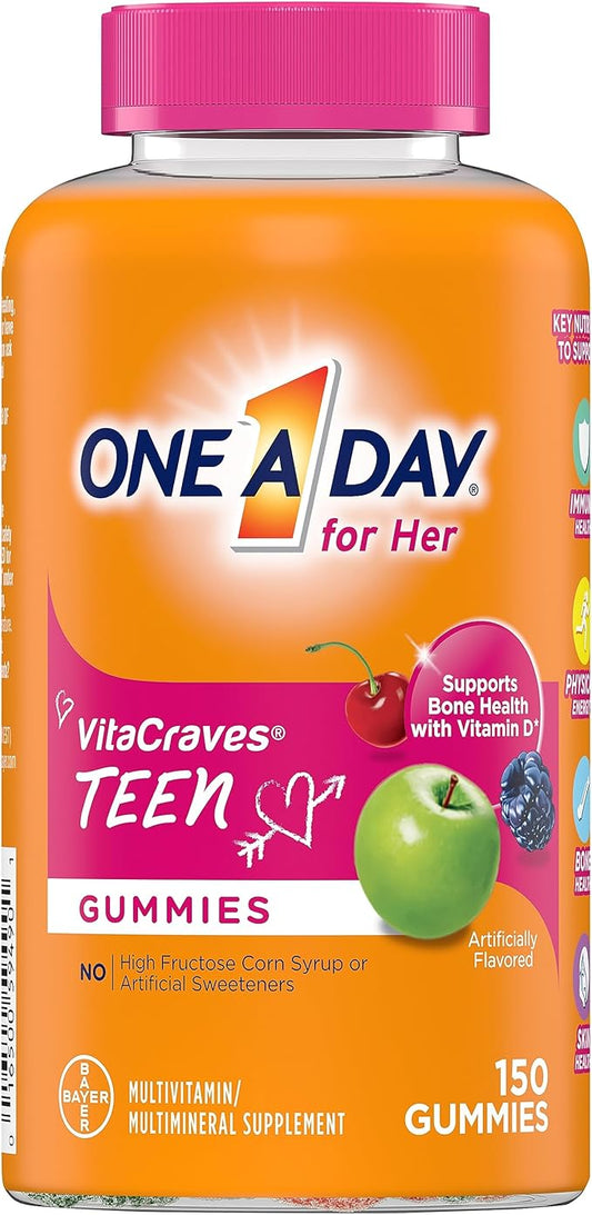 One A Day Teen for Her Multivitamin Gummies, Gummy Multivitamins with Vitamin A, C, D, E and Zinc for Immune Health Support, Physical Energy & more, 150 Count