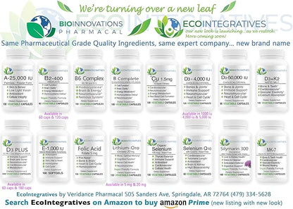 EcoIntegratives B2-400 Pure Riboflavin - Nervous System Health, Homocysteine Detox, Cardiovascular, Helps Boost Energy, Mental Clarity, Metabolism and Cell Function 120 Vegan Capsules