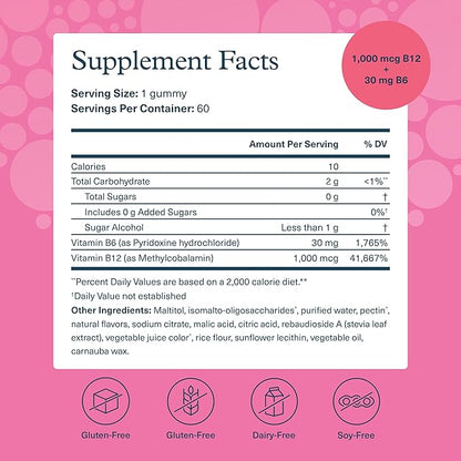 Youtheory B12B6 - Vegan Vitamin B6 & Vitamin B12 - Offers Brain Health, Energy & Immunity Support* - Dairy, Soy & Gluten Free - 60 Gummies