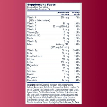 One A Day Proactive 65+, Mens & Womens Multivitamin, Supplement with Vitamin A, C, D, and Zinc to Support Bone Health & Cell Health, Calcium, Folic Acid, Tablet 150 Count
