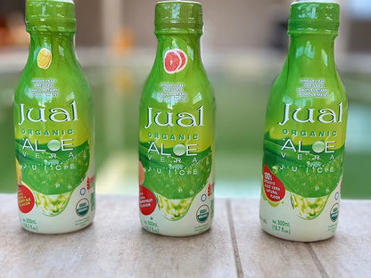 JUAL Healthy Organic Aloe Vera Juice drink,16.7 Fl Oz - Natural Flavor - 100%Aloe Vera Drink - Vegan, Zero Sugar, Aloin free Pure Aloe Juice for Gut Health - Immune Booster, 500ml (Pack of 1)