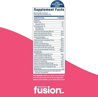 Bariatric Fusion Bariatric Multivitamin Chewable Soft Chew | Cherry Pineapple Flavor | Chewy Bariatric Vitamins for Post Bariatric Surgery Patients | 60 Count | 1 Month Supply