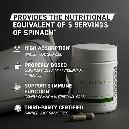 Kaged Multivitamin with Whole Foods Organic Fruits & Veggies Plant Based Vegan Multivitamin for Women and Men Vitamin C, D, E, B12 60 Servings