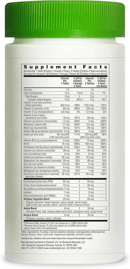 Rainbow Light Multivitamins for Kids, Vitamin B, Zinc & Iron, Prebiotics, Nutri Stars Provides Brain & Nervous System Support, Pineapple Orange, 120 Chewable Tablets