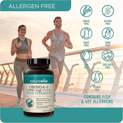 NatureWise High-Potency 1000mg Omega 3 600mg EPA 400mg DHA Vitamin E 180ct & 1000mcg Vitamin B12 150 Softgels Supplement Bundle