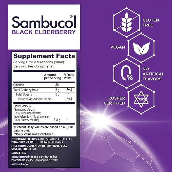 Sambucol Black Elderberry Syrup - Sambucus Elderberry Syrup, Black Elderberry Liquid, Immune Support, Elderberry Syrup for Kids and Adults, High Antioxidants, Gluten Free - Original Formula, 4 Fl Oz