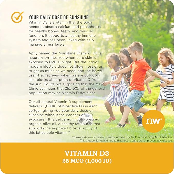 NatureWise Vitamin D3 1000iu (25 mcg) 30-Day Supply for Immune Support, Healthy Muscle Function, and Bone Health - Non-GMO, Gluten Free in Organic Extra Virgin Olive Oil, (Mini Softgel), 30 Count