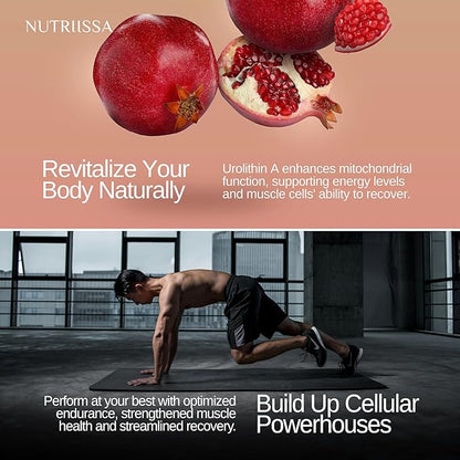 Nutriissa Urolithin A 1000mg - Advanced Cellular Rejuvenation, Muscle Strength - EPEB Certified for Purity & Potency - Vegan, 120 Capsules