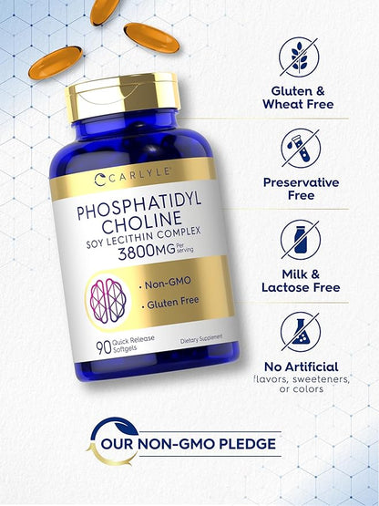 Carlyle Phosphatidyl Choline Supplement | 3,800mg | 90 Quick Release Softgels | Non-GMO & Gluten Free