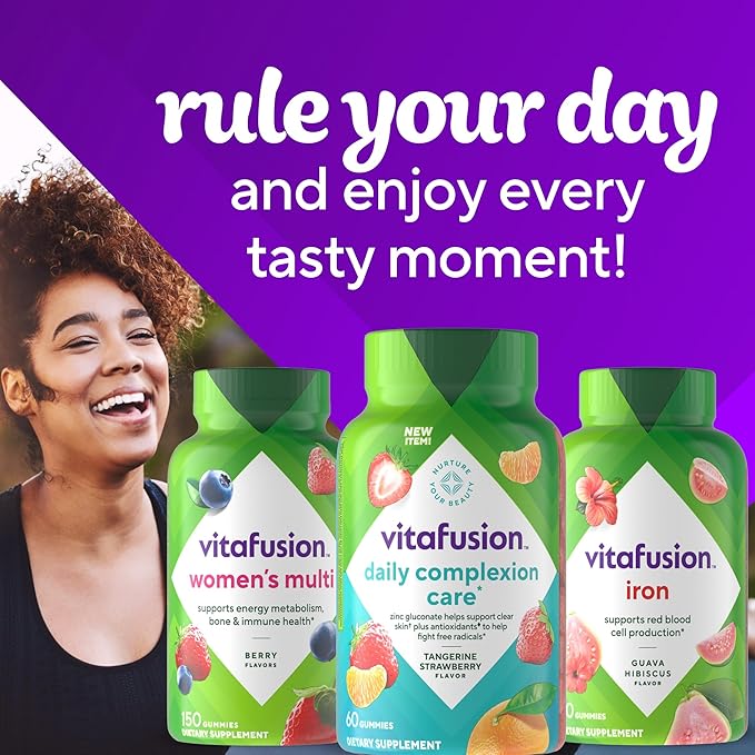 vitafusion Daily Complexion Care (1), Beauty Supplement Helps Support Clear Skin (1) (2) with Zinc Gluconate, Plus Vitamins E & C, Tangerine Strawberry Flavor, 60 Count