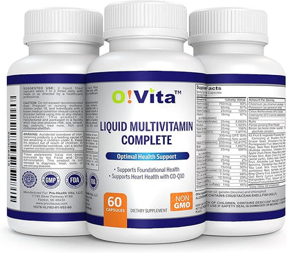 Liquid Multivitamin Complete, with a Full Spectrum of Vitamins and Minerals, Plus 42 Fruits and Vegetable Proprietary Blend, Easy Absorption (60 Vegan Liquid Filled Capsules)
