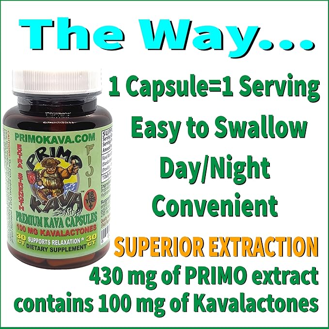 Kava Capsules | Authentic Kava Kava from Fiji | Fast Acting Kava Extract | 100mg of Kavalactones | Adaptogenic Experience | 30 Count