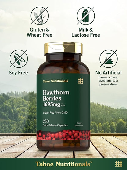 Tahoe Nutritionals Hawthorn Berry Capsules | 1695mg | 250 Capsules | Non-GMO, Gluten Free Extract